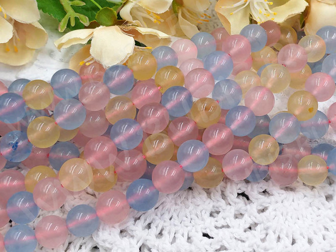 (ОПТ) Бусина округлая 10мм МИКС Кварца имитация Берилла (камни) (НИТЬ)