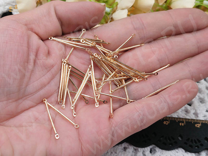 (СКИДКИ!!!) 357 Коннектор Палочка 1 к 1 25*1,2*1,2мм светлое розовое золото (Iron) (50шт.)