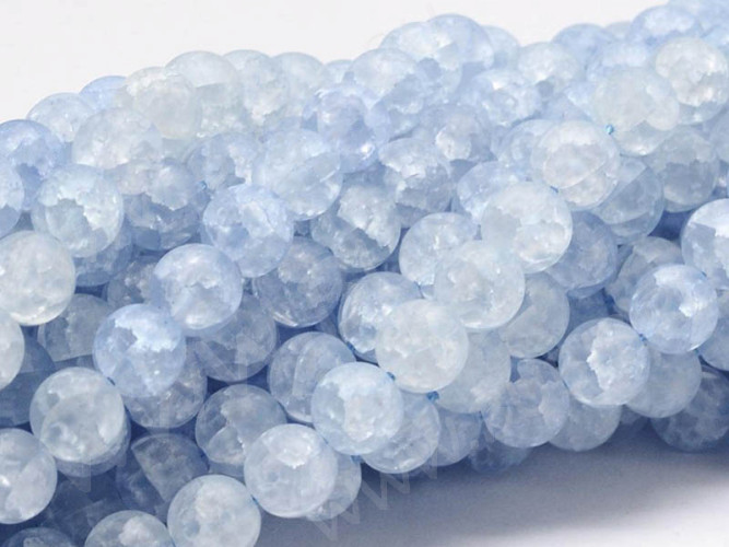(ОПТ) Бусина округлая 8мм Кварц сахарный (имитация) голубой прозрачный матовый (стекло) (НИТЬ)