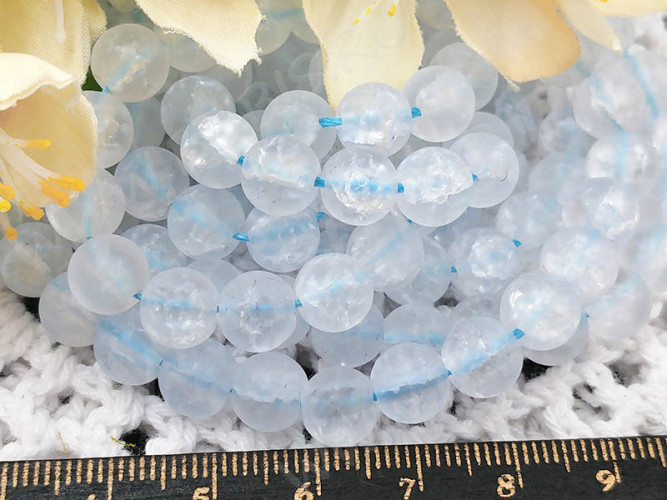 (ОПТ) Бусина округлая 8мм Кварц сахарный (имитация) голубой прозрачный матовый (стекло) (НИТЬ)