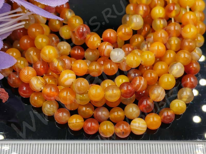 (ОПТ) Бусина округлая ГЛАДКАЯ 4мм Агат Мадагаскарский рыже-молочный (камни) (НИТЬ)