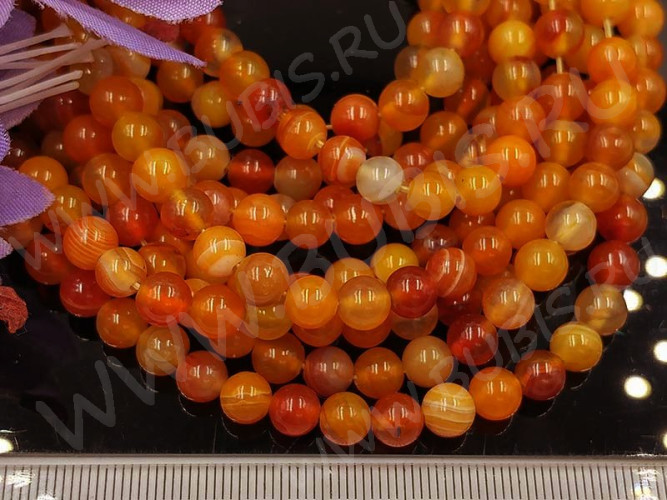 (ОПТ) Бусина округлая ГЛАДКАЯ 4мм Агат Мадагаскарский рыже-молочный (камни) (НИТЬ)