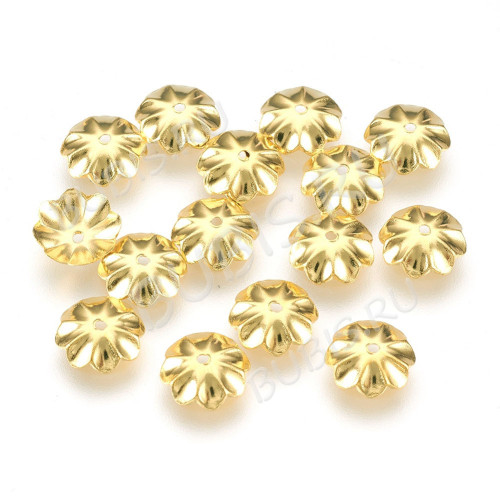 Шапочка тонкая 111 простая Цветочек 8*8*2мм золотистая (Хирургическая Сталь)