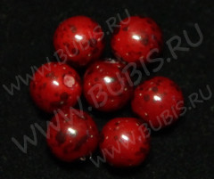 Бусина округлая мраморная 7мм т.красно-бордовая непрозрачная (стекло) (10шт.)