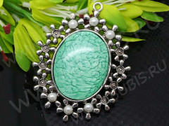 Кулон 16 с &quot;жемчужинками&quot; 70*54*7мм античное серебро и св.бирюзовый (металл, резин и акрил)