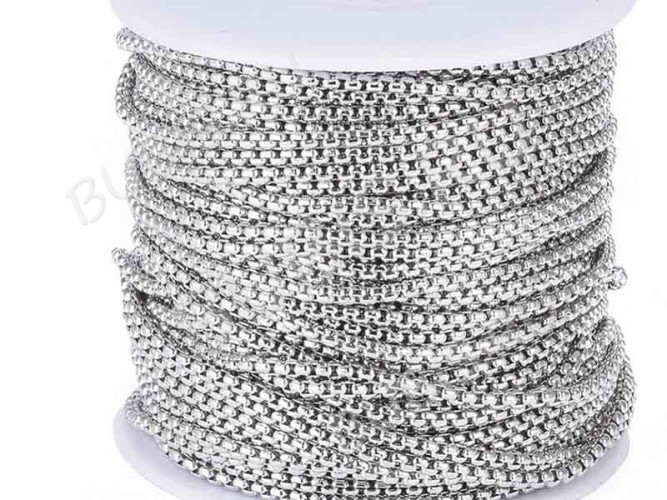 Цепочка S58 Ювелирная сталь Ролло (Rolo) квадрат "Коробок" мелкая 2,5*2,5*1мм цвет платины (Хирургическая сталь) (50см)