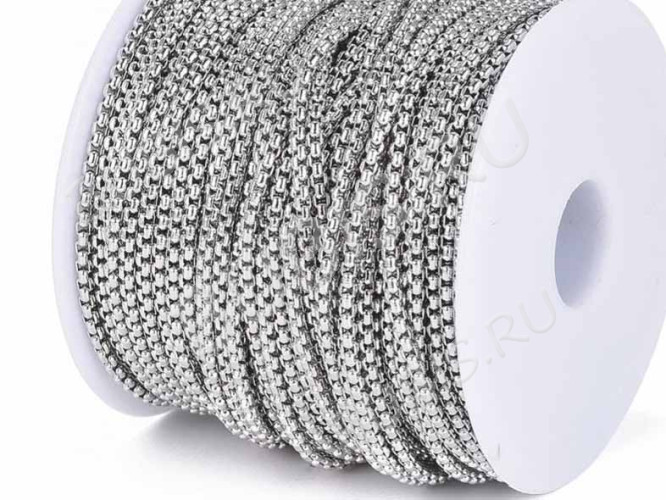 Цепочка S58 Ювелирная сталь Ролло (Rolo) квадрат "Коробок" мелкая 2,5*2,5*1мм цвет платины (Хирургическая сталь) (50см)