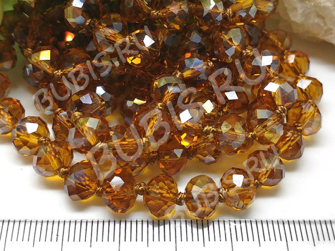 (ОПТ) Бусина Абакус кристалл гранёный 8*8*5,5мм т.золотистый с АВ прозрачный (имитация Сваровски) (НИТЬ)
