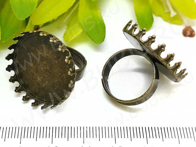 Основа (заготовка) для кольца 138 ажурная 17мм с круглым сеттингом 25мм античная бронза (Brass)