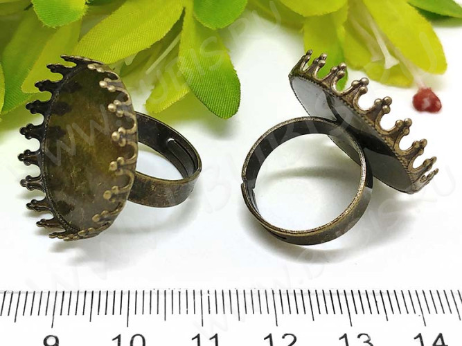 Основа (заготовка) для кольца 138 ажурная 17мм с круглым сеттингом 25мм античная бронза (Brass)