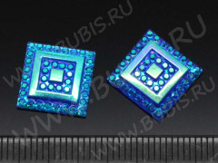 (СКИДКИ!!!) Кабошон декоративный 41 Искрящийся Квадрат 12*12*2,5мм бензиновый мультиколор (резин) (10шт.)