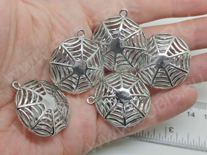 Подвеска Круг 17 3D ажурный Паутина 32*28,5*11,5мм цвет платины (Корея) (Brass)