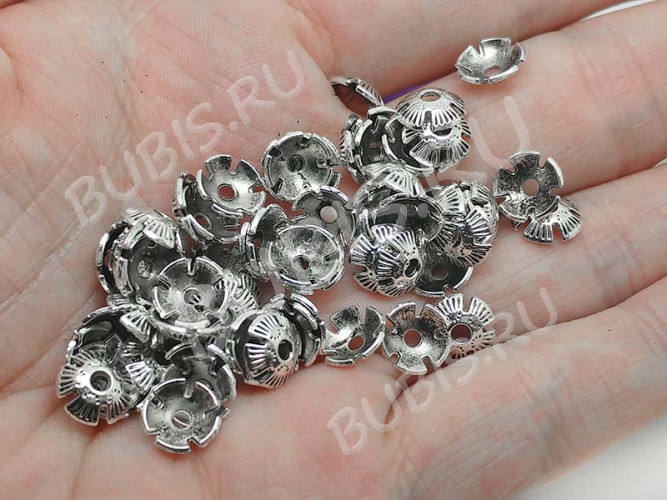 238 Шапочка Лепестки 8*8*2,4мм античное серебро (литьё) (10шт.)