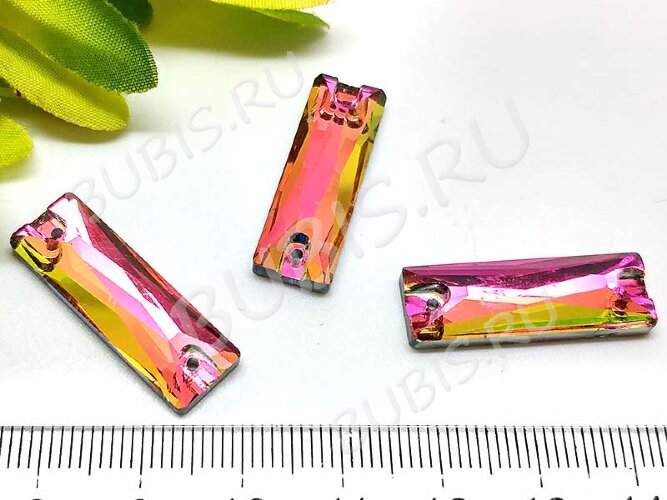 Декоративный элемент 075 Страз пришивной коннектор прямоугольный 27*9*4,5мм Хамелеон радужный (стекло)