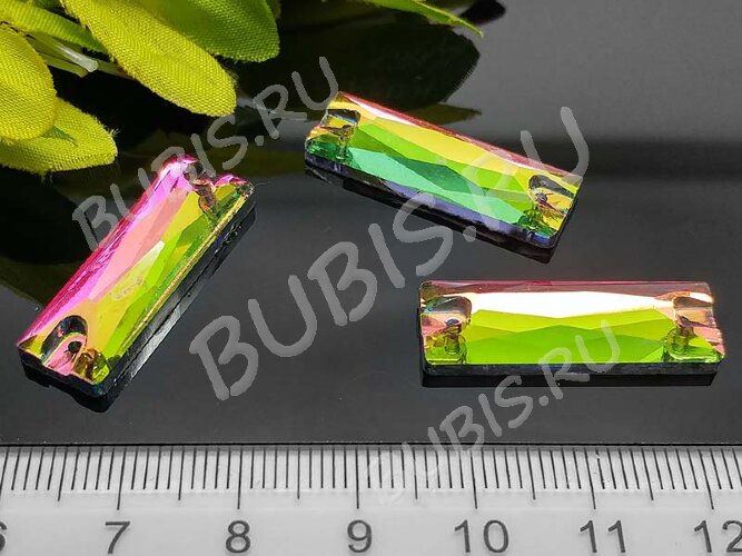 Декоративный элемент 075 Страз пришивной коннектор прямоугольный 27*9*4,5мм Хамелеон радужный (стекло)
