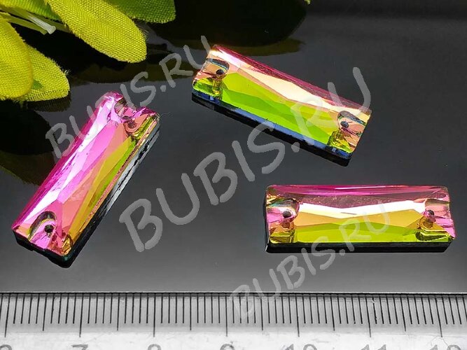 Декоративный элемент 075 Страз пришивной коннектор прямоугольный 27*9*4,5мм Хамелеон радужный (стекло)