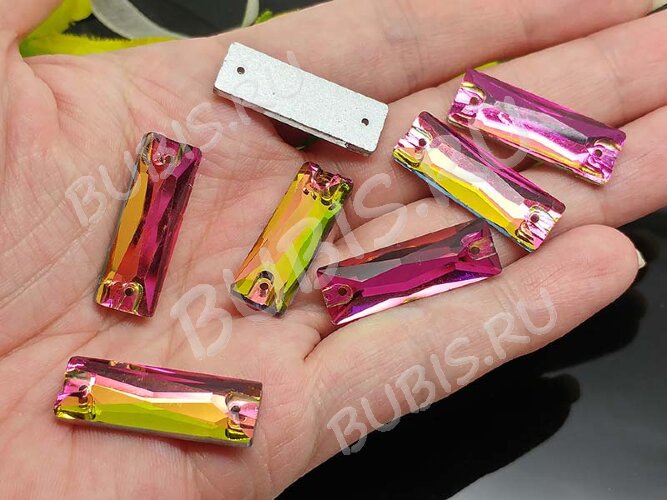 Декоративный элемент 075 Страз пришивной коннектор прямоугольный 27*9*4,5мм Хамелеон радужный (стекло)