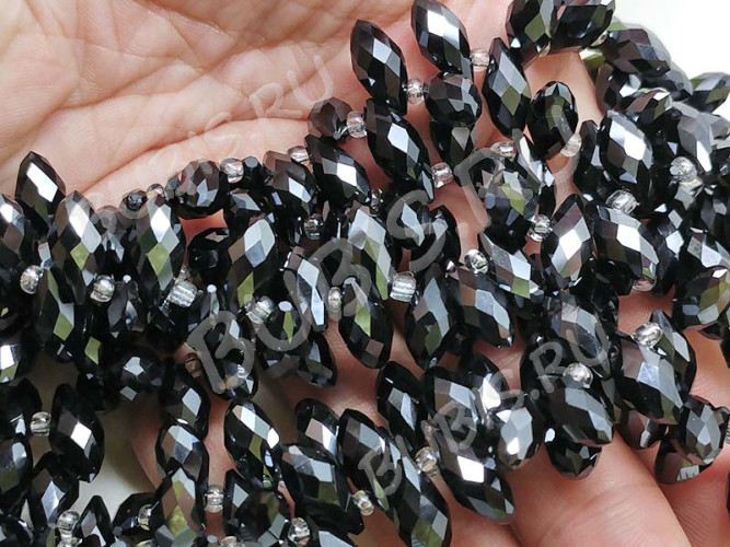 (СКИДКИ!!!) Подвеска Капля гранёная 12*6*5,5мм Хрусталь т.серый непрозрачный (имитация Сваровски) (10шт.)