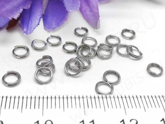 Колечки двойной крутки 5мм цвет платины (Хирургическая ювелирная сталь) (100шт)