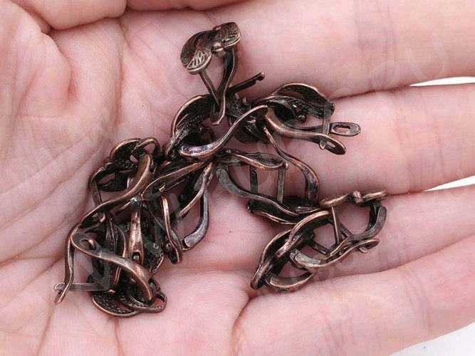 Швензы с английским замком №81 Листики 17*11*10мм античная медь (Brass) (1 пара)