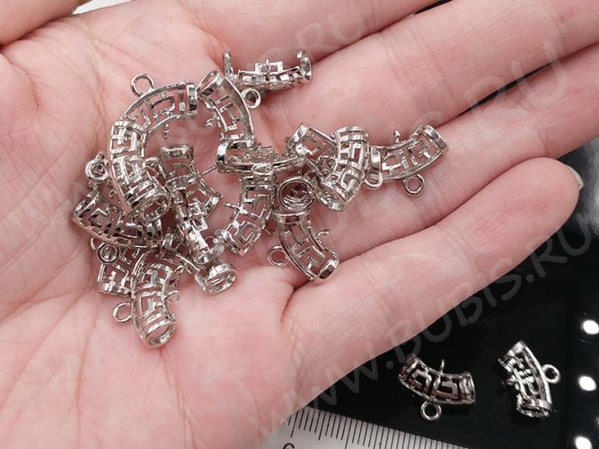 Бусина с петлёй 093 Бейл трубочка ажурная 15*11*6мм цвет платины (LUX Китай) (Brass)