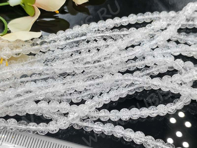 (ОПТ) Бусина округлая 4,5мм Ледяной кварц белый прозрачный (камни) (НИТЬ)