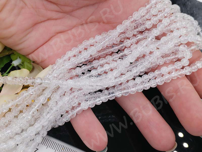 (ОПТ) Бусина округлая 4,5мм Ледяной кварц белый прозрачный (камни) (НИТЬ)