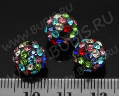 Бусина Шамбала 05 10мм чёрная с разноцветными стразами (керамика и стекло)