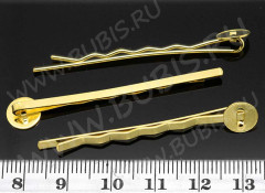 Основа (заготовка) для заколки №23 &quot;невидимка&quot; с платформой 8мм 50*8*4,8мм золотистая (Iron)