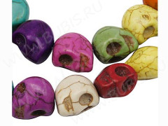 (ОПТ) Бусина каменная Череп 03 Говлит 12*11,5*10мм МИКС (камни) (НИТЬ)