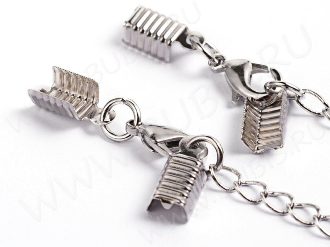 Замочек карабин №070 с зажимами концевиками и удлиняющей цепочкой цвет платины (Brass)