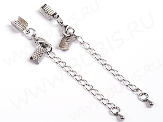 Замочек карабин №070 с зажимами концевиками и удлиняющей цепочкой цвет платины (Brass)