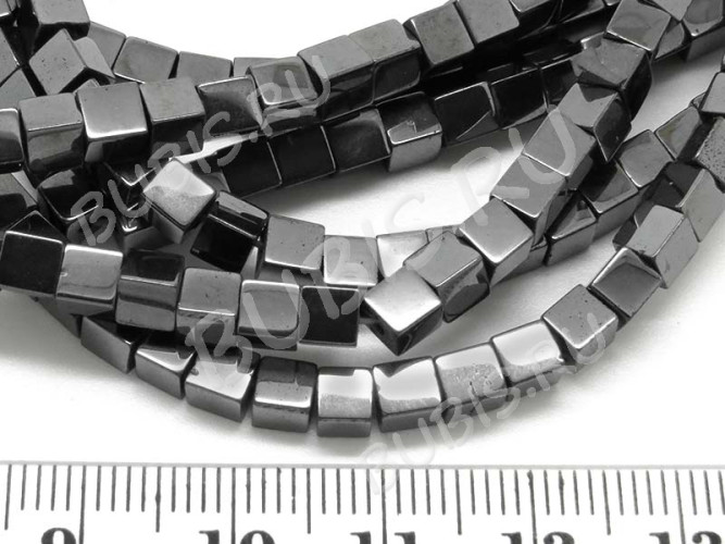 Бусина каменная Кубик 03 4*4*3,9мм Гематит (камни) (20шт.)