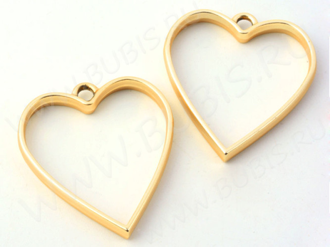 Подвеска Рамка 09 Сердце 34*30*3,7мм матовая золотистая (литьё)