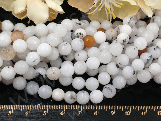 (ОПТ) Бусина округлая ГРАНЁНАЯ 8мм Агат белый натуральный (камни) (НИТЬ)