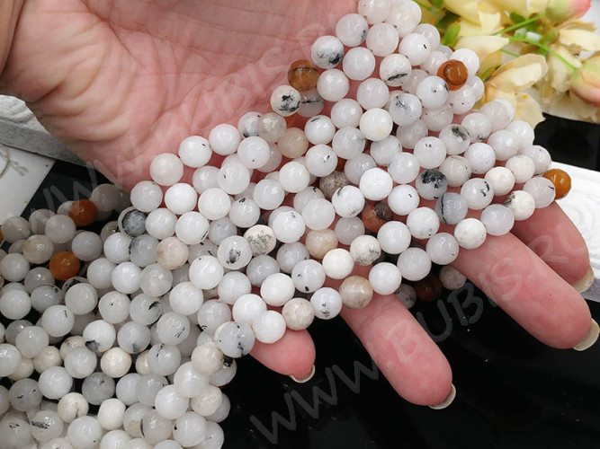 (ОПТ) Бусина округлая ГРАНЁНАЯ 8мм Агат белый натуральный (камни) (НИТЬ)