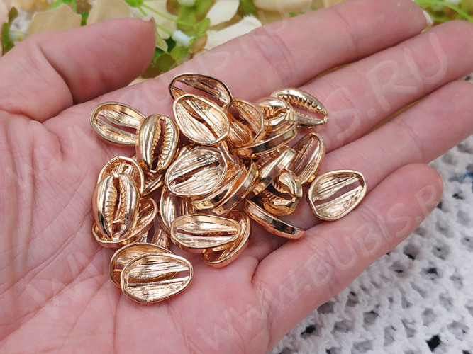 358 Коннектор ракушка Каури 16*11*3,5мм светлое розовое золото и прозрачный (литьё)