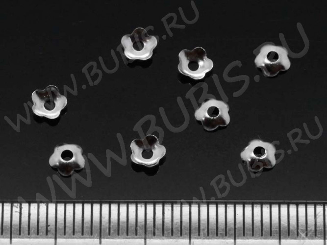 (СКИДКИ!!!) Шапочка тонкая 087 простая 19 Цветочек маленький 4*4*1,2мм цвет платины (Milano LUX) (Brass) (100шт.)