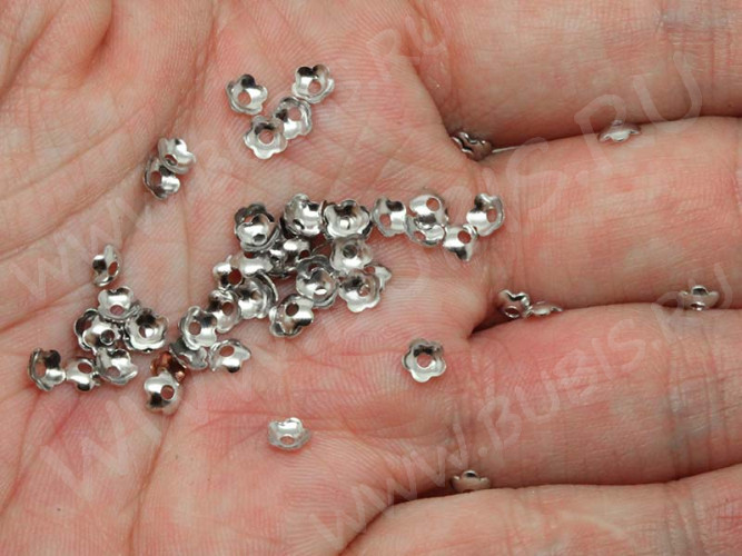 (СКИДКИ!!!) Шапочка тонкая 087 простая 19 Цветочек маленький 4*4*1,2мм цвет платины (Milano LUX) (Brass) (100шт.)