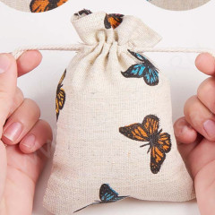 Мешочек холщовый 09 14*10см льняной с бабочками (ткань) (упаковка для украшений)