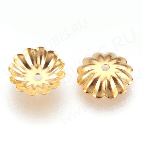 Шапочка тонкая 112 простая Цветочек 10*10*2,5мм золотистая (Хирургическая Сталь)