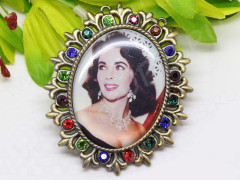 Кулон 17 коннектор Ретро портрет 56*48*2,8мм античная бронза и мультиколор (металл, резин и стекло)