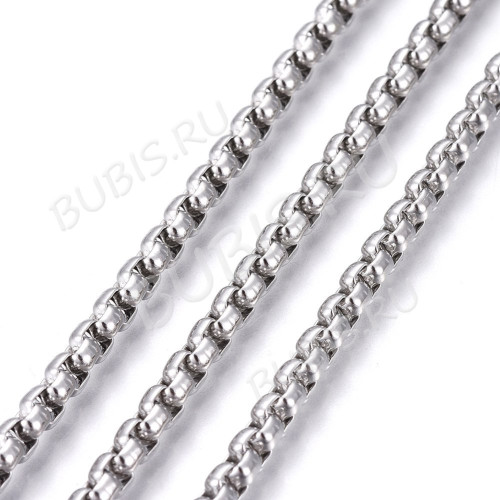 Цепочка S59 Ювелирная сталь Ролло (Rolo) квадрат "Коробок"  4,5*4*2,5мм цвет платины (Хирургическая сталь) (50см)