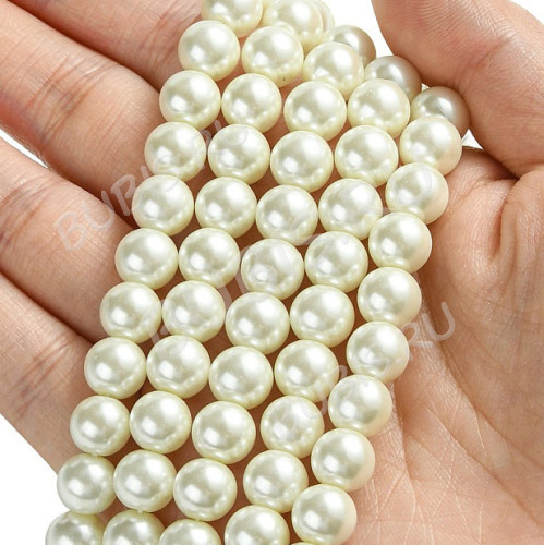 (СКИДКИ!!!) Бусина жемчуг округлая "Майорка" 8мм шарик айвори кремовый (стекло)(НИТЬ)