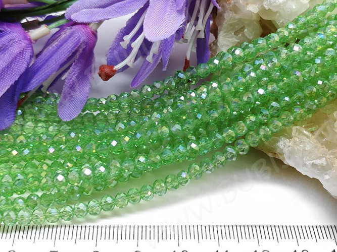 Бусина кристалл гранёный абакус 4,3*4*3,5мм св.зелёный с АВ прозрачный (имитация Сваровски) (20шт.)