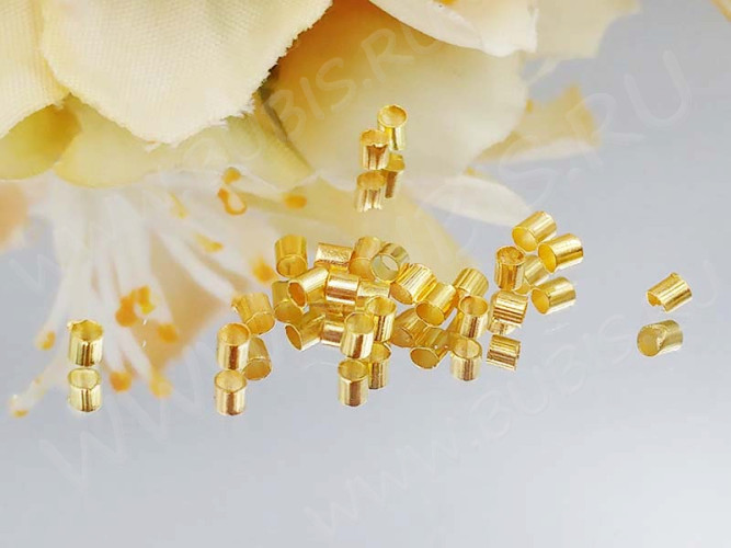Зажимные бусины 01 трубочки 1,5-2мм золотистые (Brass) (ок.100шт.)