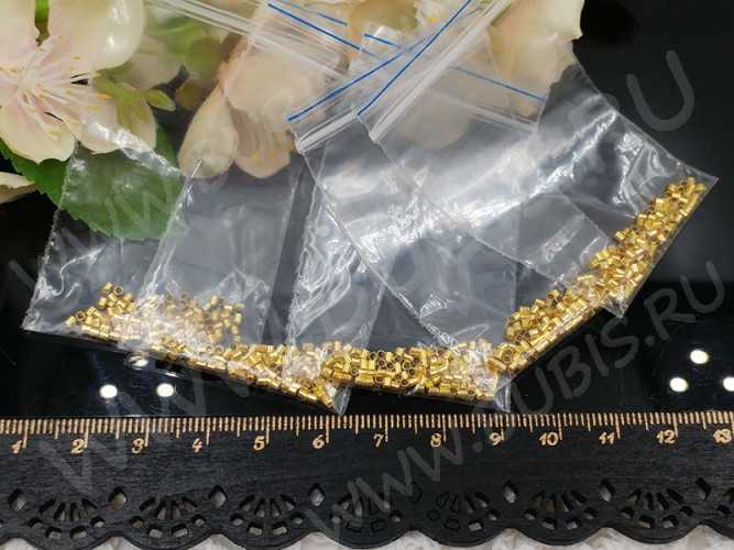 Зажимные бусины 01 трубочки 1,5-2мм золотистые (Brass) (ок.100шт.)