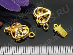 Замочек-застёжка №35 Сердечко со стразами на 1 нить 17,5*11*5мм золотистое (Brass)