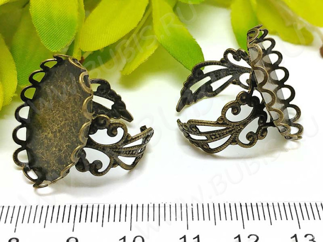 Основа (заготовка) для кольца 139 ажурная 17мм с овальным сеттингом 25*18мм античная бронза (Brass)