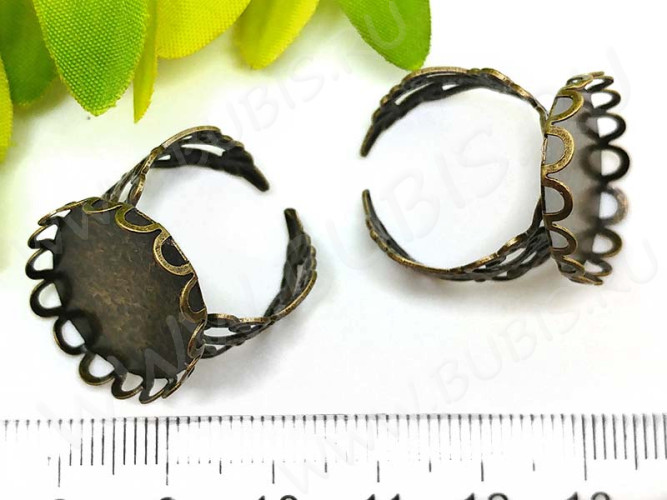 Основа (заготовка) для кольца 139 ажурная 17мм с овальным сеттингом 25*18мм античная бронза (Brass)